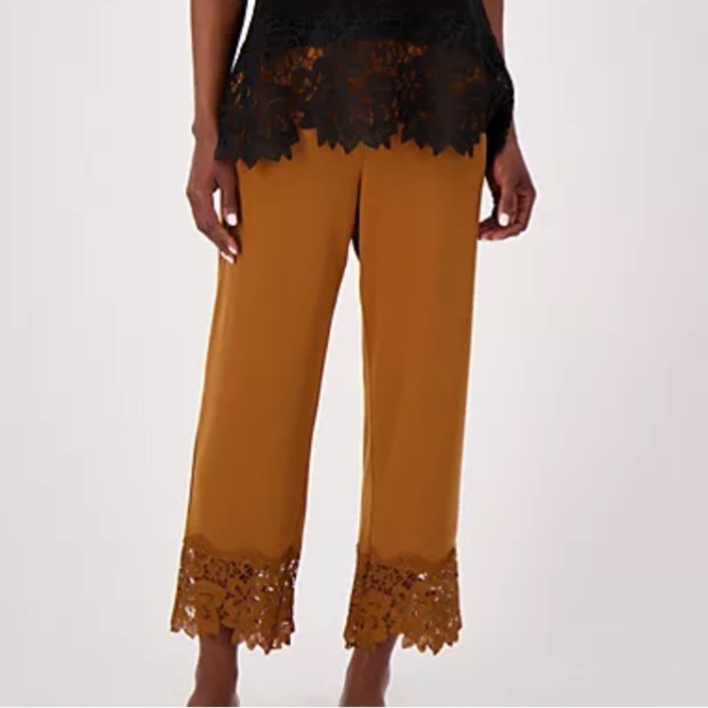 Susan Graver Occasions Women 5XP Brown Pet Liquid Knit Lace Hem Crop Pants NWOT